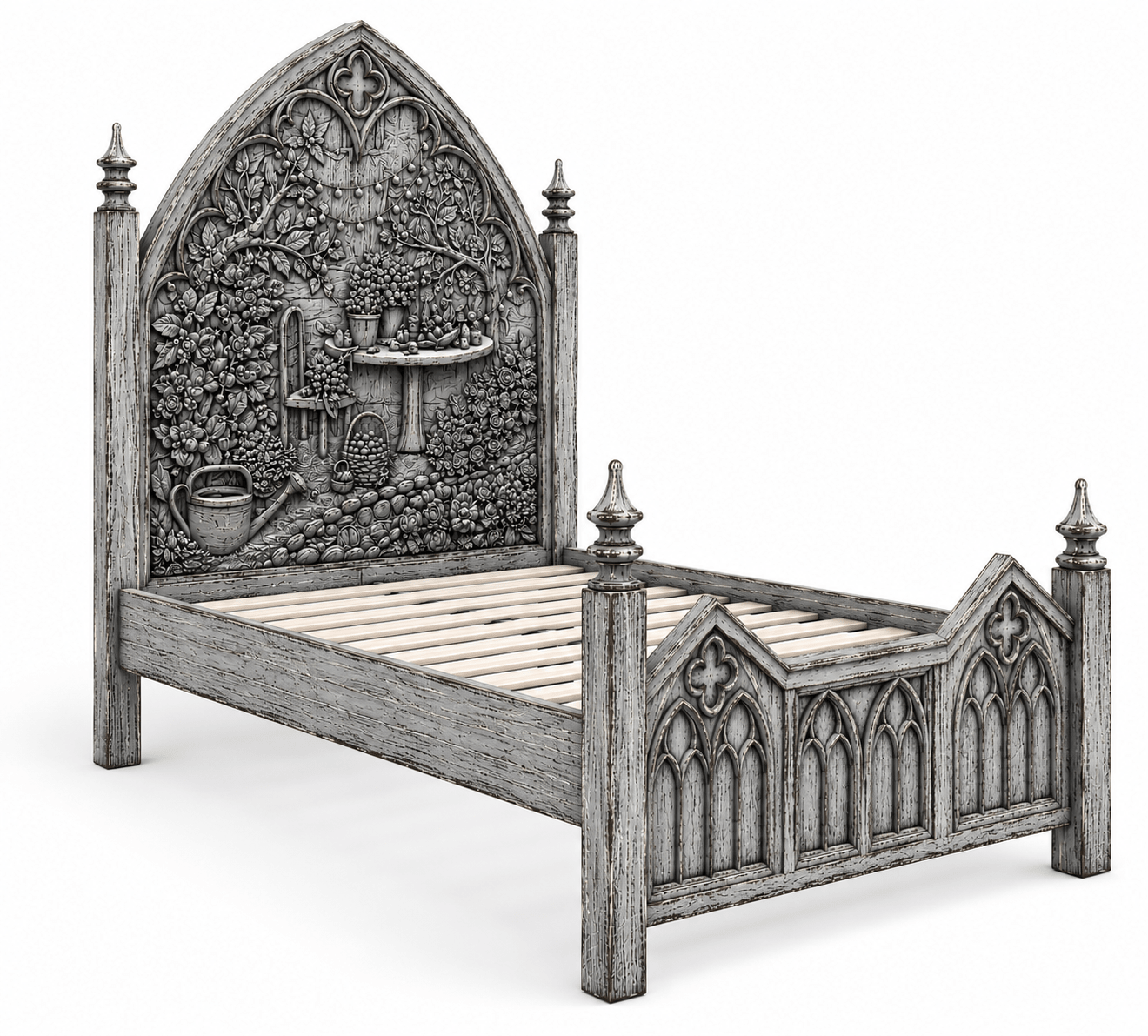 Cathedral Reverie Gothic Hand-Carved Solid Wood Platform Bed & Bedroom collection – handcrafted solid wood furniture