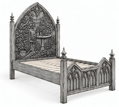 Cathedral Reverie Gothic Hand-Carved Solid Wood Platform Bed & Bedroom collection – handcrafted solid wood furniture