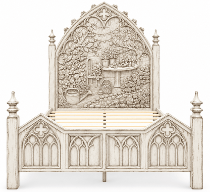 Cathedral Reverie Gothic Hand-Carved Solid Wood Platform Bed & Bedroom collection – handcrafted solid wood furniture
