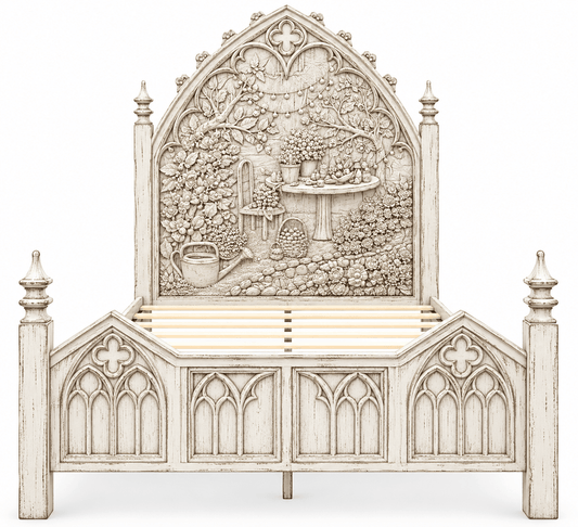 Cathedral Reverie Gothic Hand-Carved Solid Wood Platform Bed & Bedroom collection – handcrafted solid wood furniture