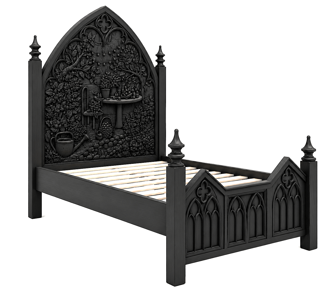 Cathedral Reverie Gothic Hand-Carved Solid Wood Platform Bed & Bedroom collection – handcrafted solid wood furniture