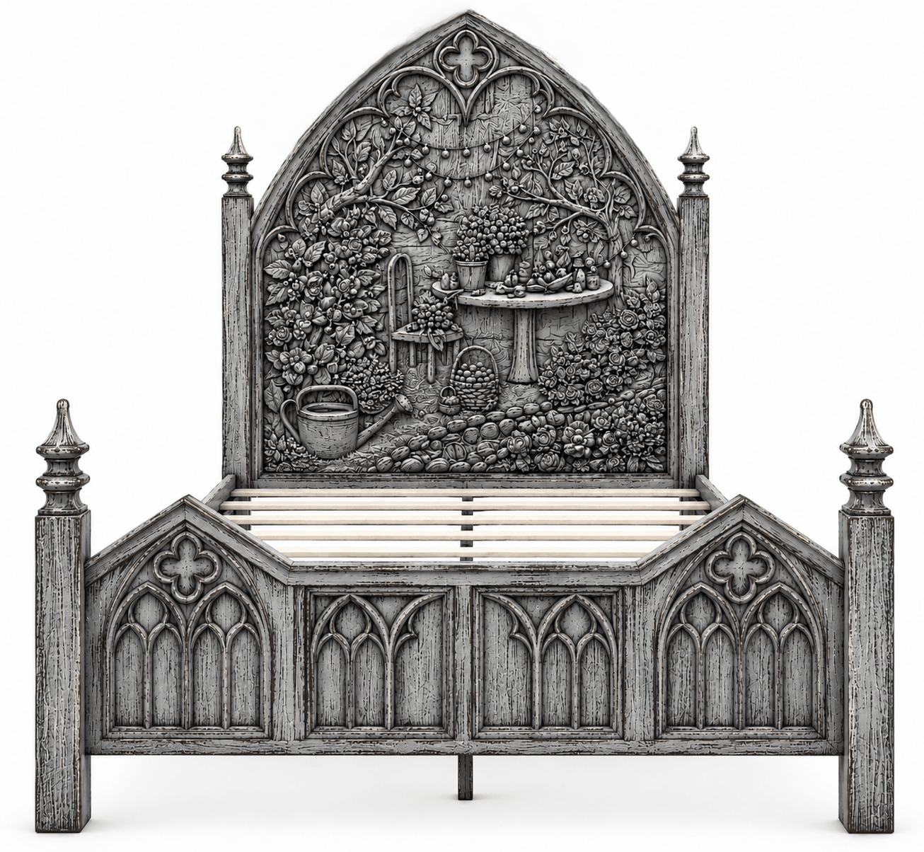 Cathedral Reverie Gothic Hand-Carved Solid Wood Platform Bed & Bedroom collection – handcrafted solid wood furniture
