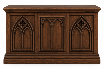 Cathedral Reverie™ Gothic Hand-Carved Solid Wood Storage Chest Box – handcrafted solid wood furniture