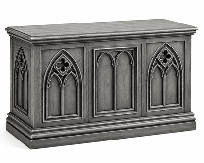 Cathedral Reverie™ Gothic Hand-Carved Solid Wood Storage Chest Box – handcrafted solid wood furniture