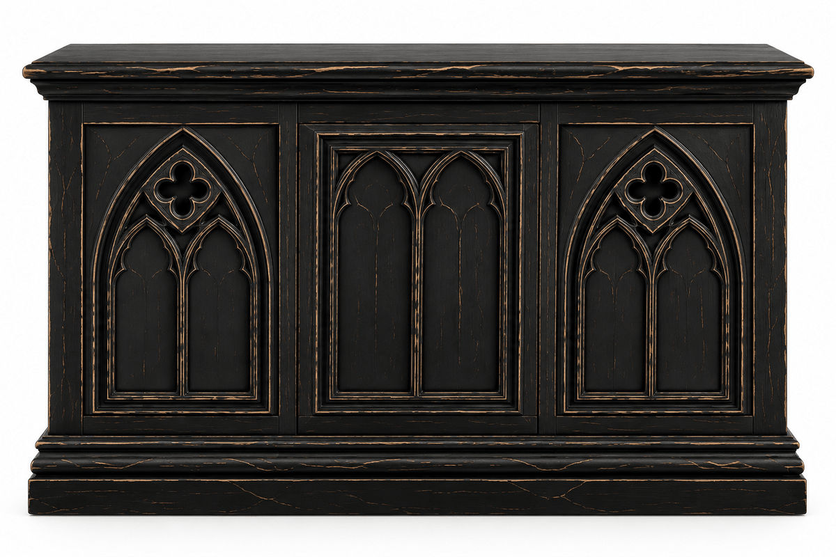 Cathedral Reverie™ Gothic Hand-Carved Solid Wood Storage Chest Box – handcrafted solid wood furniture