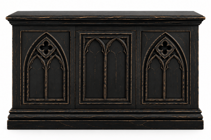 Cathedral Reverie™ Gothic Hand-Carved Solid Wood Storage Chest Box – handcrafted solid wood furniture