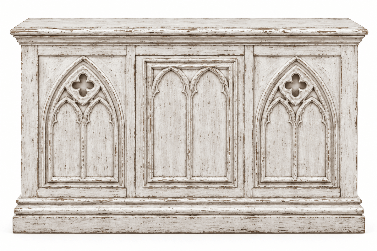 Cathedral Reverie™ Gothic Hand-Carved Solid Wood Storage Chest Box – handcrafted solid wood furniture