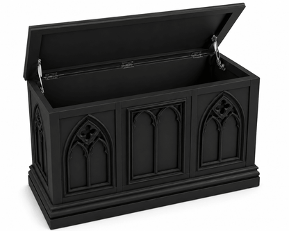Cathedral Reverie™ Gothic Hand-Carved Solid Wood Storage Chest Box – handcrafted solid wood furniture