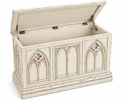 Cathedral Reverie™ Gothic Hand-Carved Solid Wood Storage Chest Box – handcrafted solid wood furniture