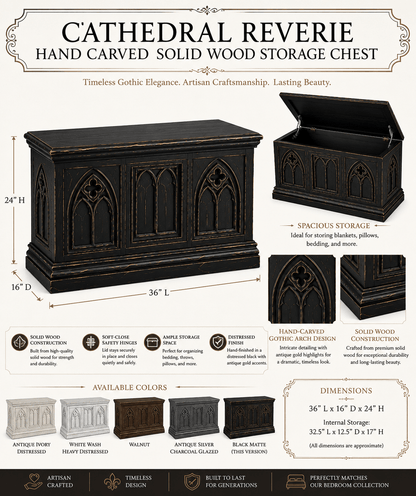 Cathedral Reverie™ Gothic Hand-Carved Solid Wood Storage Chest Box – handcrafted solid wood furniture