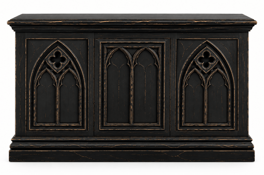 Cathedral Reverie™ Gothic Hand-Carved Solid Wood Storage Chest Box – handcrafted solid wood furniture