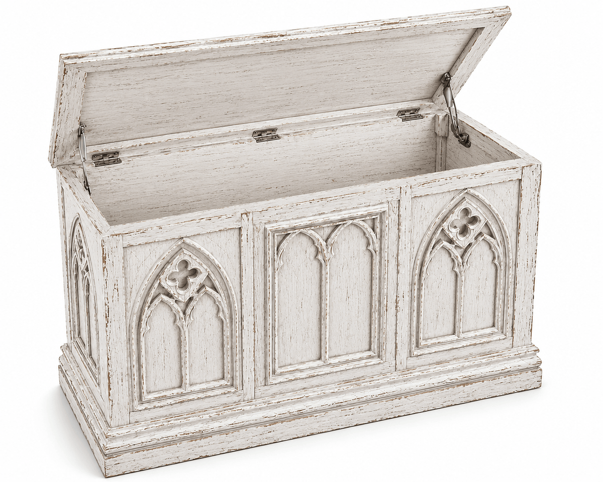 Cathedral Reverie™ Gothic Hand-Carved Solid Wood Storage Chest Box – handcrafted solid wood furniture