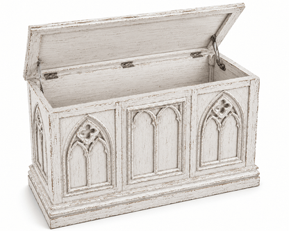 Cathedral Reverie™ Gothic Hand-Carved Solid Wood Storage Chest Box – handcrafted solid wood furniture