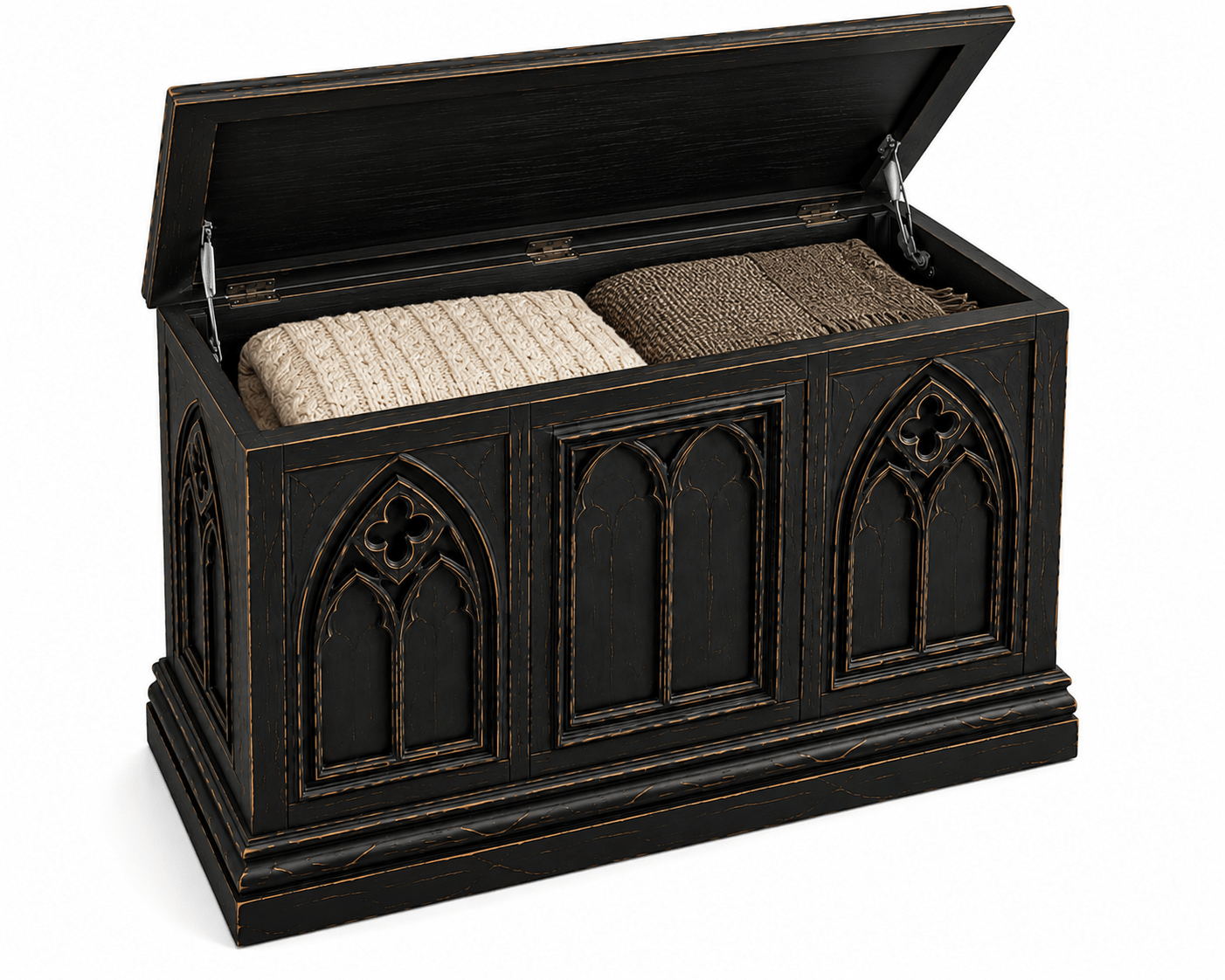 Cathedral Reverie™ Gothic Hand-Carved Solid Wood Storage Chest Box – handcrafted solid wood furniture