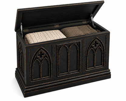 Cathedral Reverie™ Gothic Hand-Carved Solid Wood Storage Chest Box – handcrafted solid wood furniture
