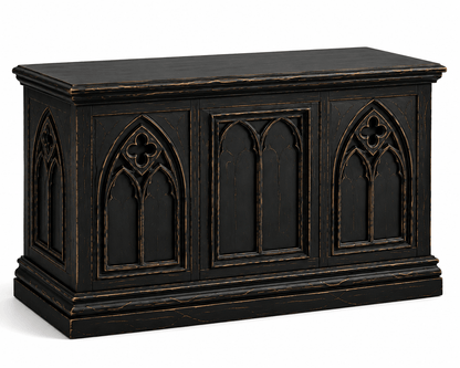Cathedral Reverie™ Gothic Hand-Carved Solid Wood Storage Chest Box – handcrafted solid wood furniture