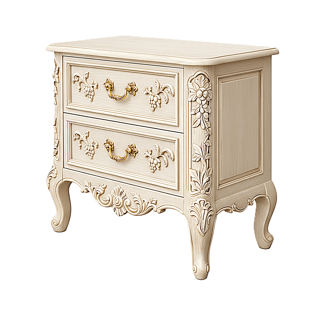 Château Botanique™ Hand - Carved Solid Wood Nightstand – handcrafted solid wood furniture