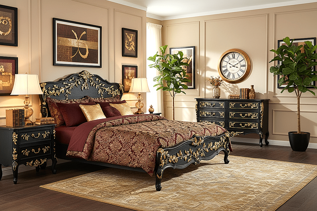 Château Botanique™ Hand - Carved Solid Wood Platform Bed & Bedroom Collection – handcrafted solid wood furniture