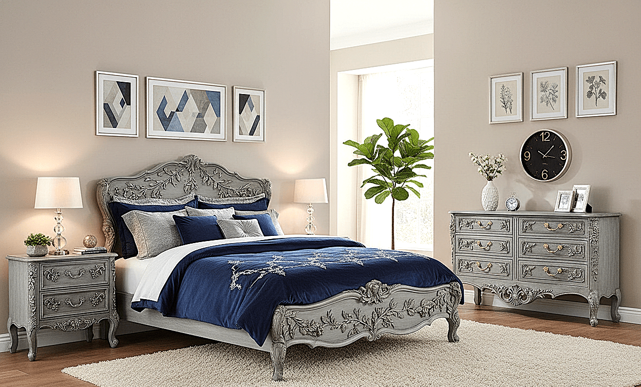 Château Botanique™ Hand - Carved Solid Wood Platform Bed & Bedroom Collection – handcrafted solid wood furniture