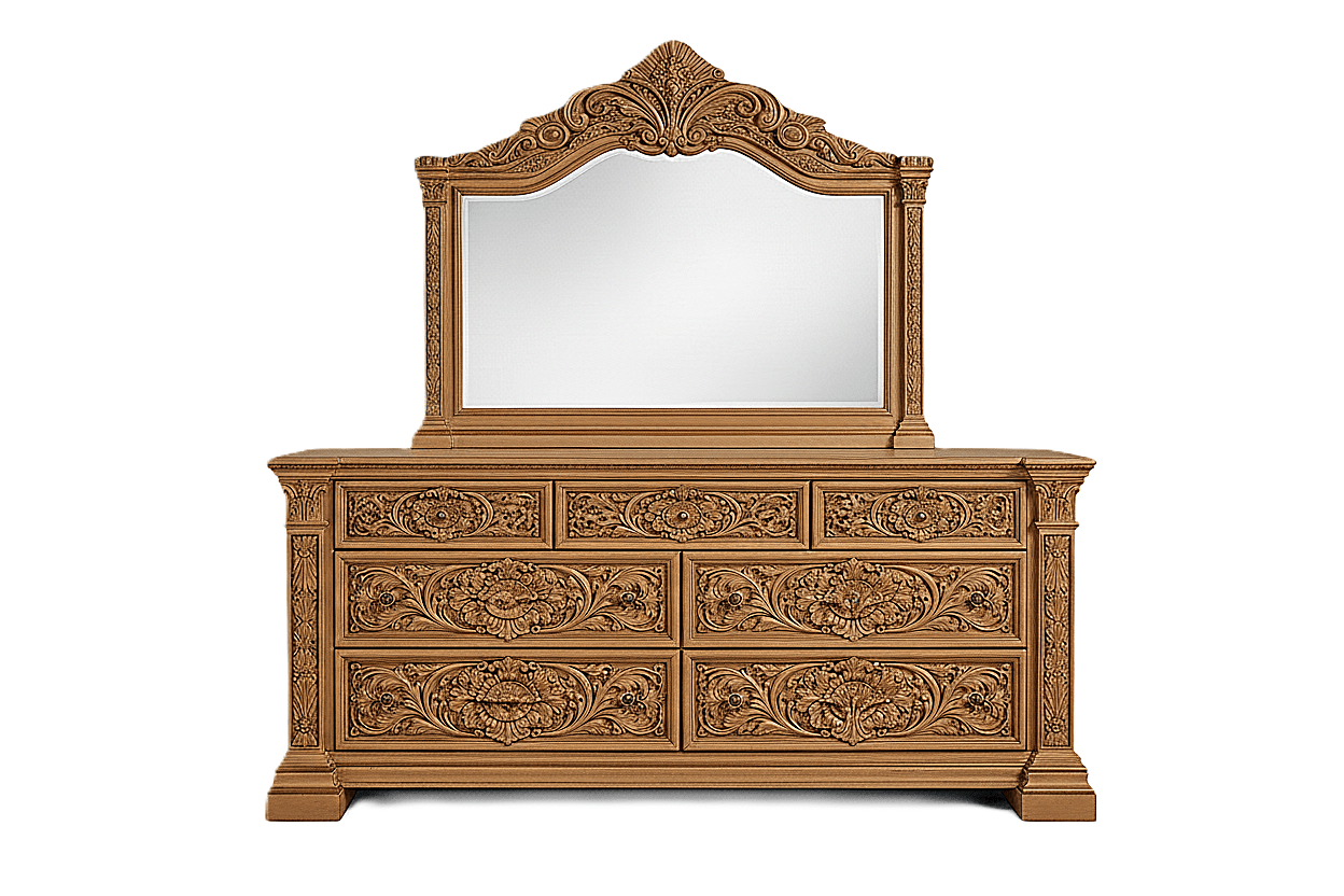 Château Élysian Bloom™ Hand - Carved Solid Wood Dresser With Mirror – handcrafted solid wood furniture