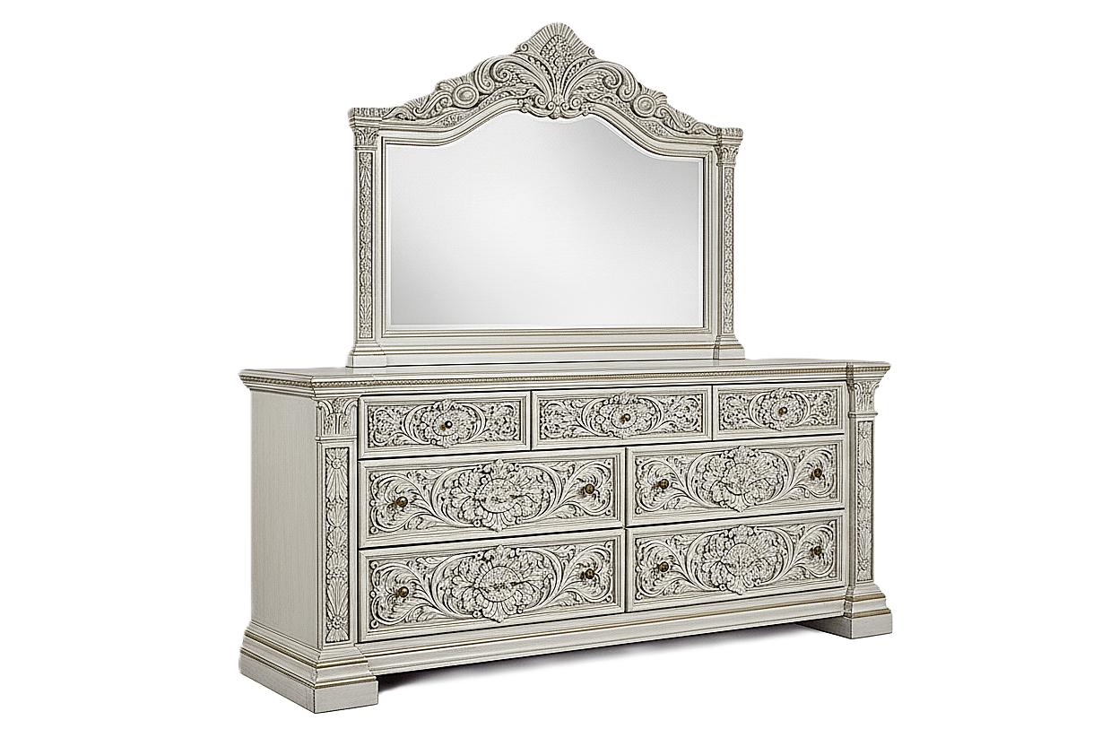 Château Élysian Bloom™ Hand - Carved Solid Wood Dresser With Mirror – handcrafted solid wood furniture