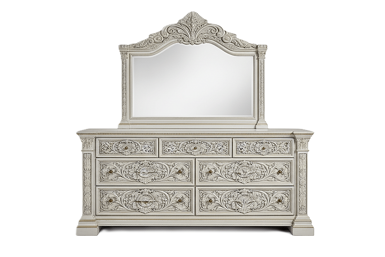 Château Élysian Bloom™ Hand - Carved Solid Wood Dresser With Mirror – handcrafted solid wood furniture