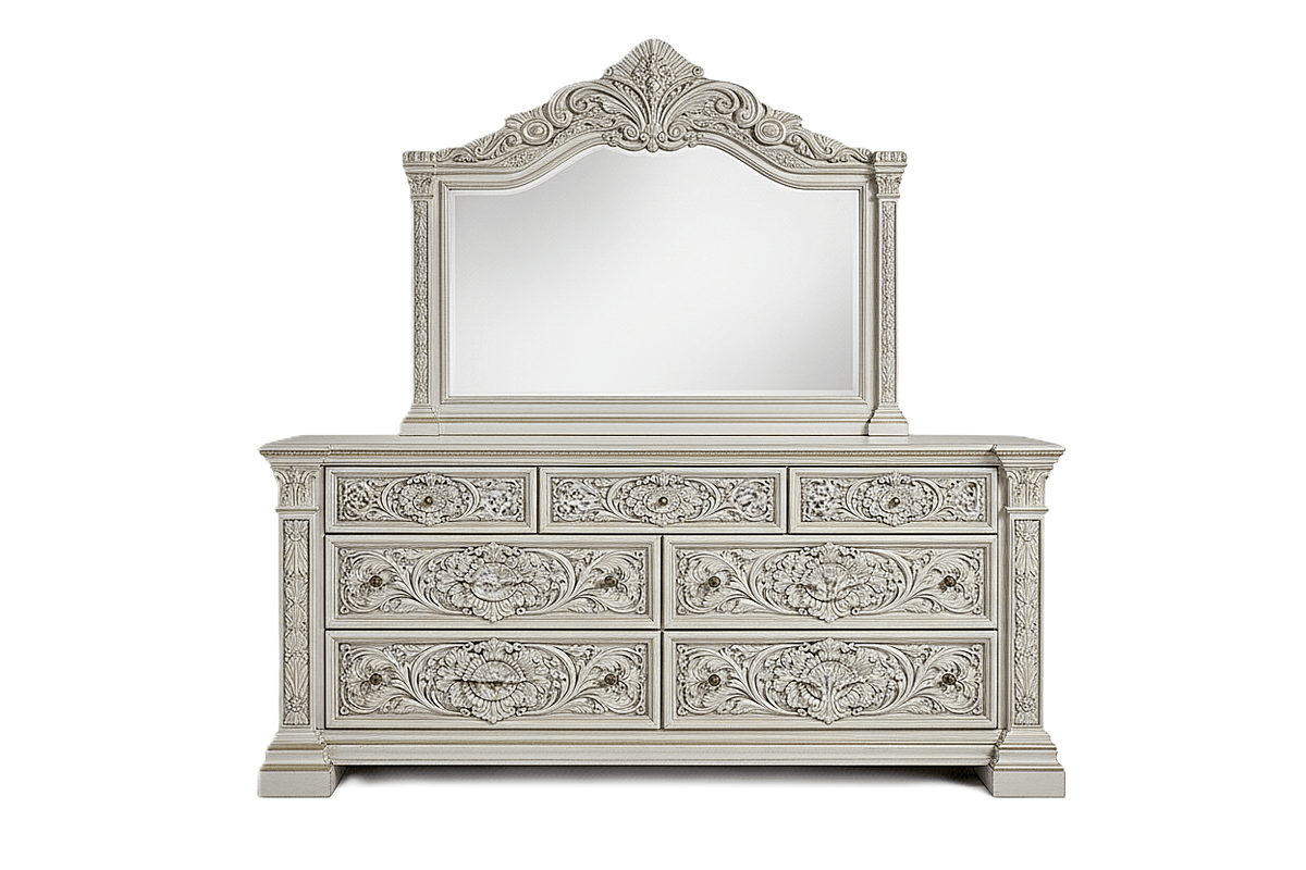 Château Élysian Bloom™ Hand - Carved Solid Wood Dresser With Mirror – handcrafted solid wood furniture