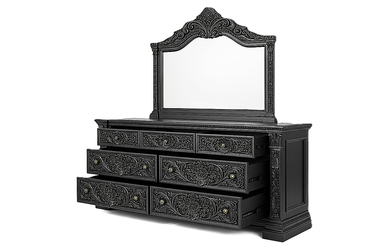 Château Élysian Bloom™ Hand - Carved Solid Wood Dresser With Mirror – handcrafted solid wood furniture