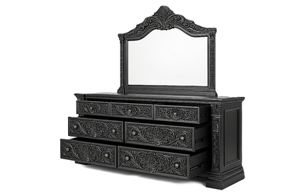 Château Élysian Bloom™ Hand - Carved Solid Wood Dresser With Mirror – handcrafted solid wood furniture