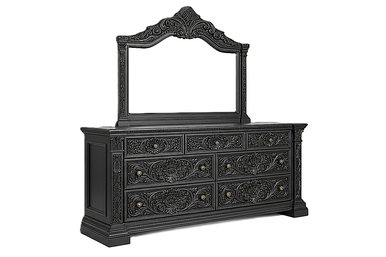 Château Élysian Bloom™ Hand - Carved Solid Wood Dresser With Mirror – handcrafted solid wood furniture