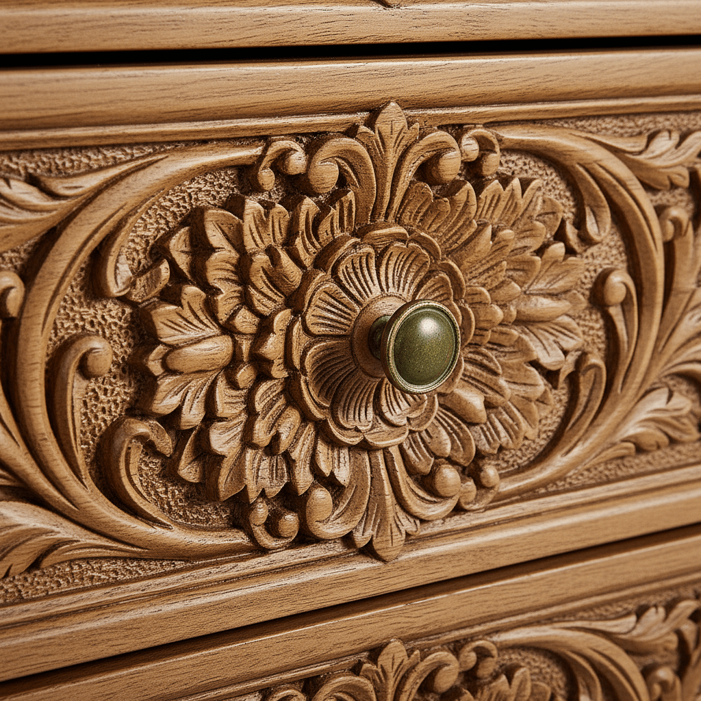 Château Élysian Bloom™ Hand - Carved Solid Wood Dresser With Mirror – handcrafted solid wood furniture