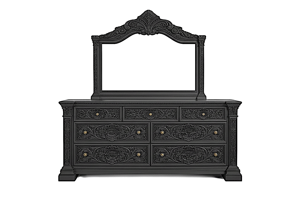 Château Élysian Bloom™ Hand - Carved Solid Wood Dresser With Mirror – handcrafted solid wood furniture