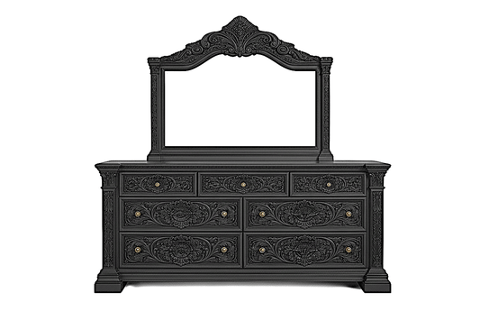 Château Élysian Bloom™ Hand - Carved Solid Wood Dresser With Mirror – handcrafted solid wood furniture
