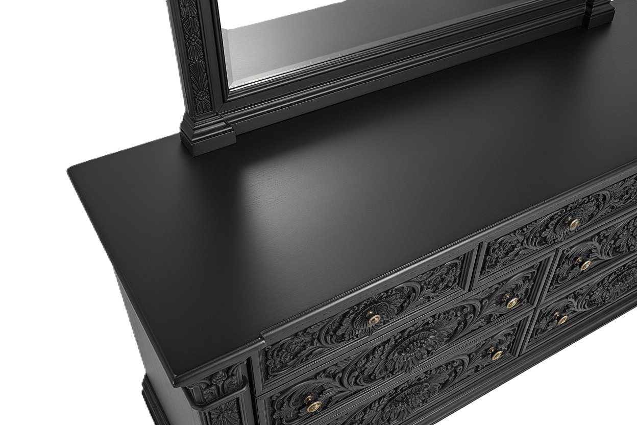 Château Élysian Bloom™ Hand - Carved Solid Wood Dresser With Mirror – handcrafted solid wood furniture