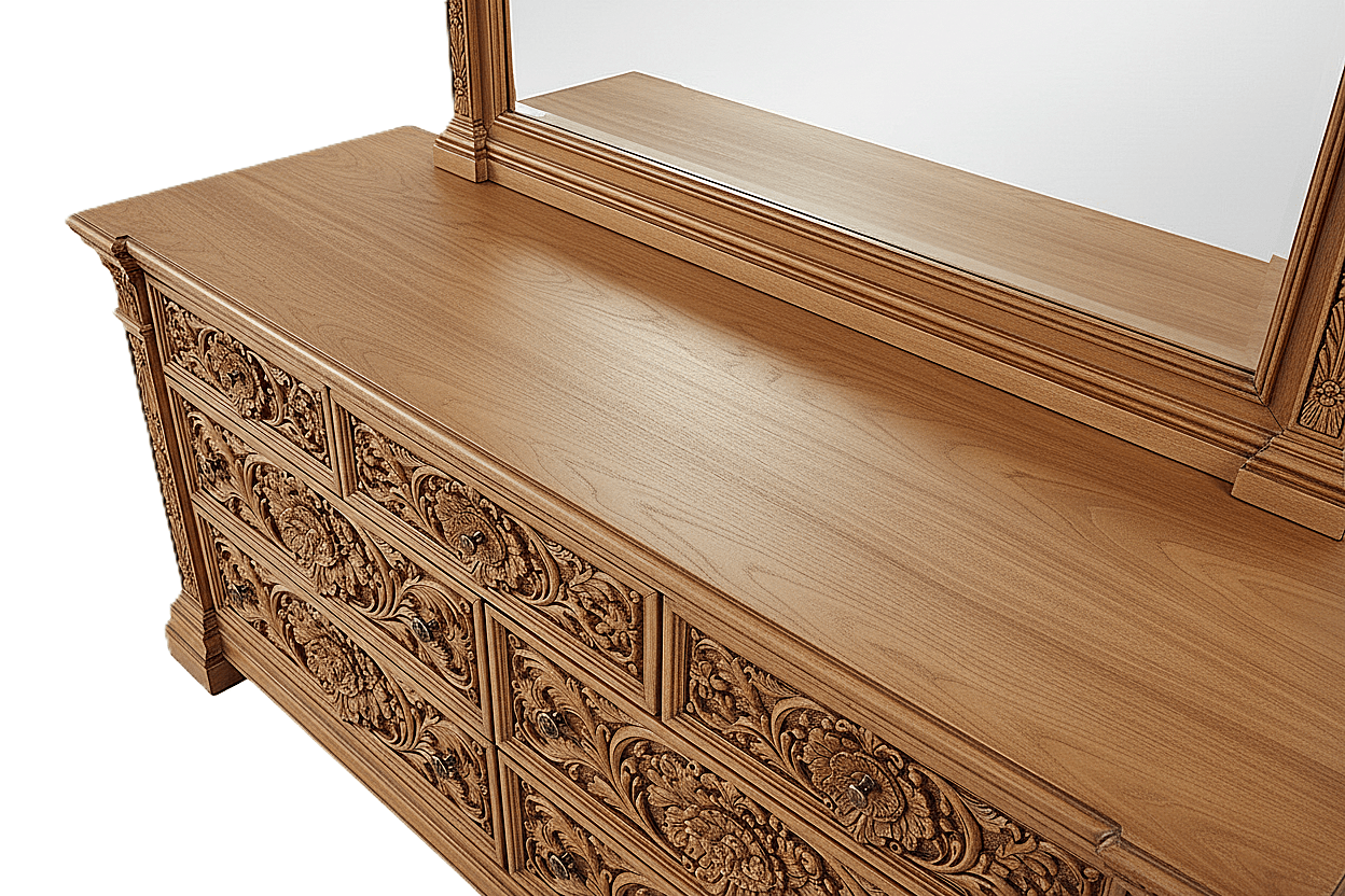 Château Élysian Bloom™ Hand - Carved Solid Wood Dresser With Mirror – handcrafted solid wood furniture