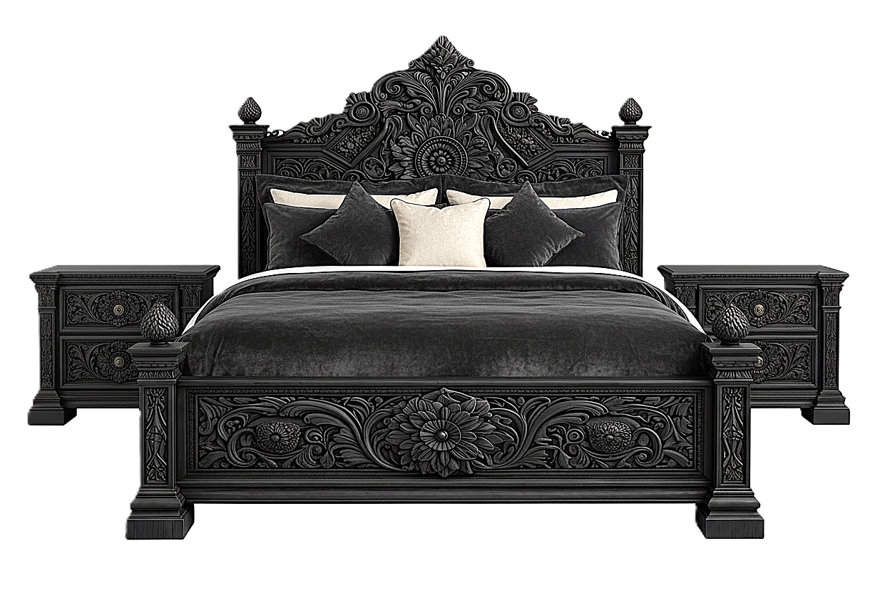 Château Élysian Bloom™ Hand - Carved Solid Wood Nightstand – handcrafted solid wood furniture