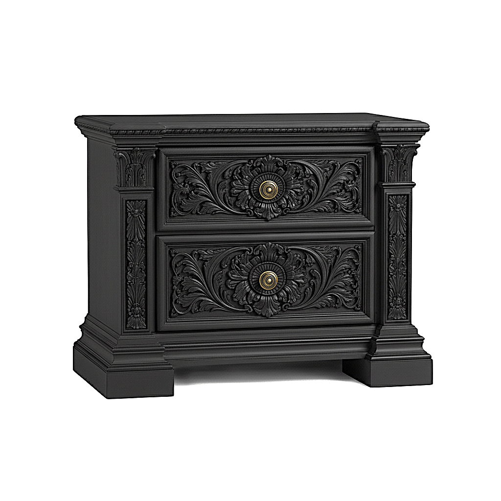Château Élysian Bloom™ Hand - Carved Solid Wood Nightstand – handcrafted solid wood furniture