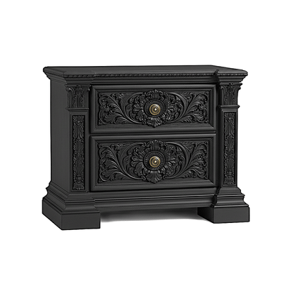 Château Élysian Bloom™ Hand - Carved Solid Wood Nightstand – handcrafted solid wood furniture