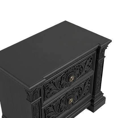 Château Élysian Bloom™ Hand - Carved Solid Wood Nightstand – handcrafted solid wood furniture