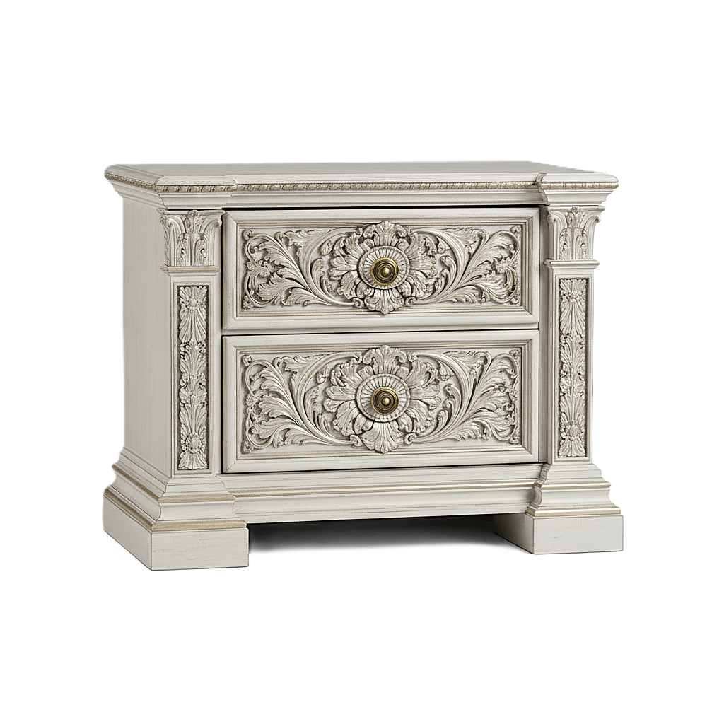 Château Élysian Bloom™ Hand - Carved Solid Wood Nightstand – handcrafted solid wood furniture