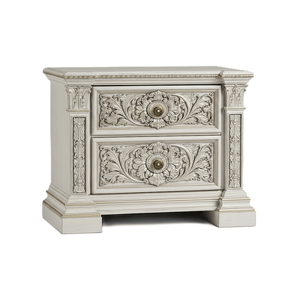 Château Élysian Bloom™ Hand - Carved Solid Wood Nightstand – handcrafted solid wood furniture