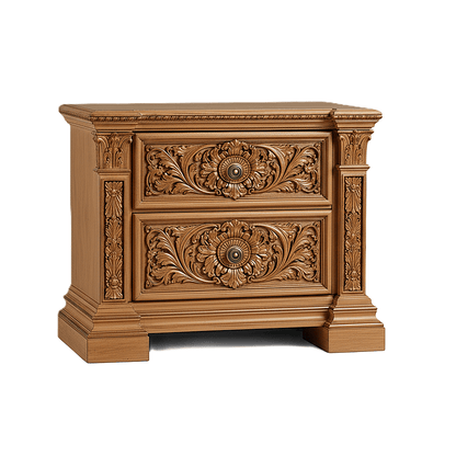Château Élysian Bloom™ Hand - Carved Solid Wood Nightstand – handcrafted solid wood furniture