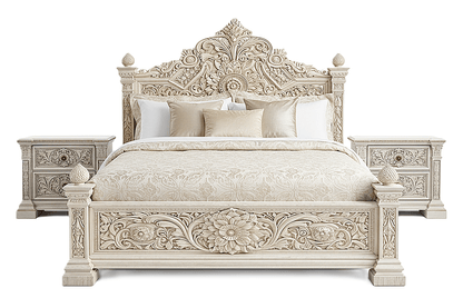 Château Élysian Bloom™ Hand - Carved Solid Wood Platform Bed & Bedroom Collection – handcrafted solid wood furniture