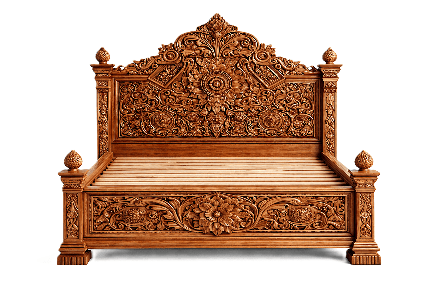 Château Élysian Bloom™ Hand - Carved Solid Wood Platform Bed & Bedroom Collection – handcrafted solid wood furniture