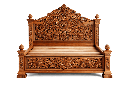 Château Élysian Bloom™ Hand - Carved Solid Wood Platform Bed & Bedroom Collection – handcrafted solid wood furniture