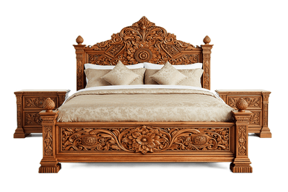 Château Élysian Bloom™ Hand - Carved Solid Wood Platform Bed & Bedroom Collection – handcrafted solid wood furniture