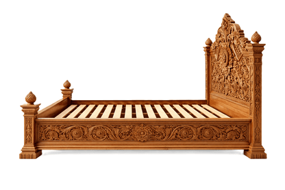 Château Élysian Bloom™ Hand - Carved Solid Wood Platform Bed & Bedroom Collection – handcrafted solid wood furniture