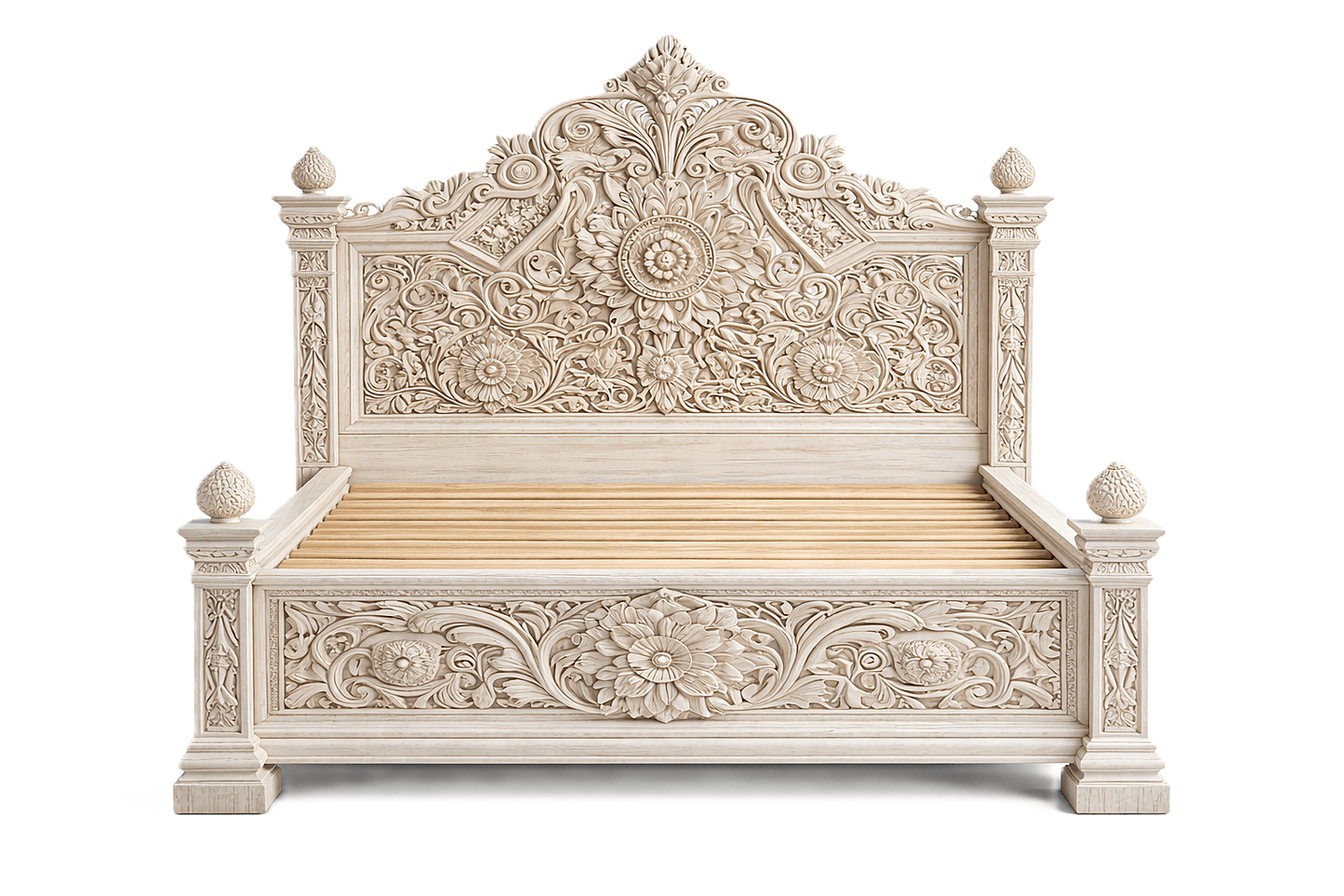Château Élysian Bloom™ Hand - Carved Solid Wood Platform Bed & Bedroom Collection – handcrafted solid wood furniture