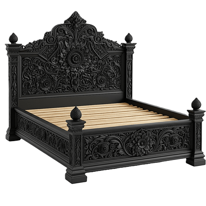 Château Élysian Bloom™ Hand - Carved Solid Wood Platform Bed & Bedroom Collection – handcrafted solid wood furniture