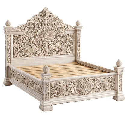 Château Élysian Bloom™ Hand - Carved Solid Wood Platform Bed & Bedroom Collection – handcrafted solid wood furniture